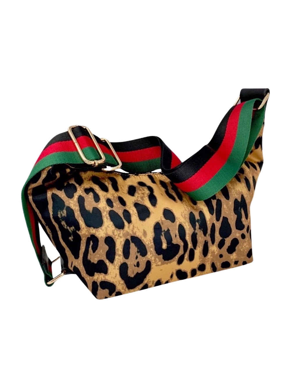 Nylon Sling Leopard‎ Print Messenger Bag w/ Adjustable Guitar Strap